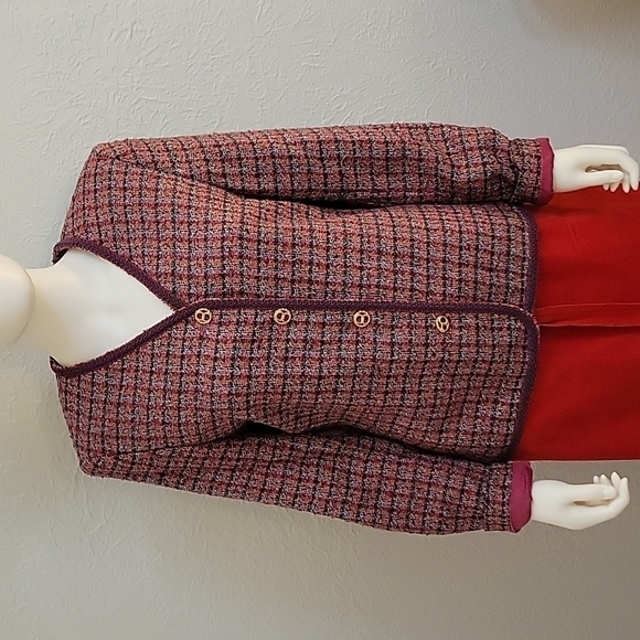 true Vintage KORET Pink Plaid Metallic Tweed Preppy Blazer - Picture 3 of 10